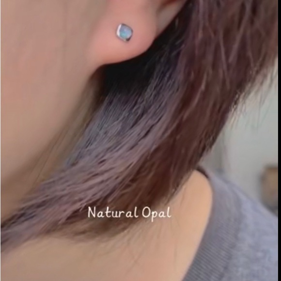 Natural Ethiopia Real Opal Ear Studs - Rainbows Opal Sterling Silver Earrings - Picture 11 of 12